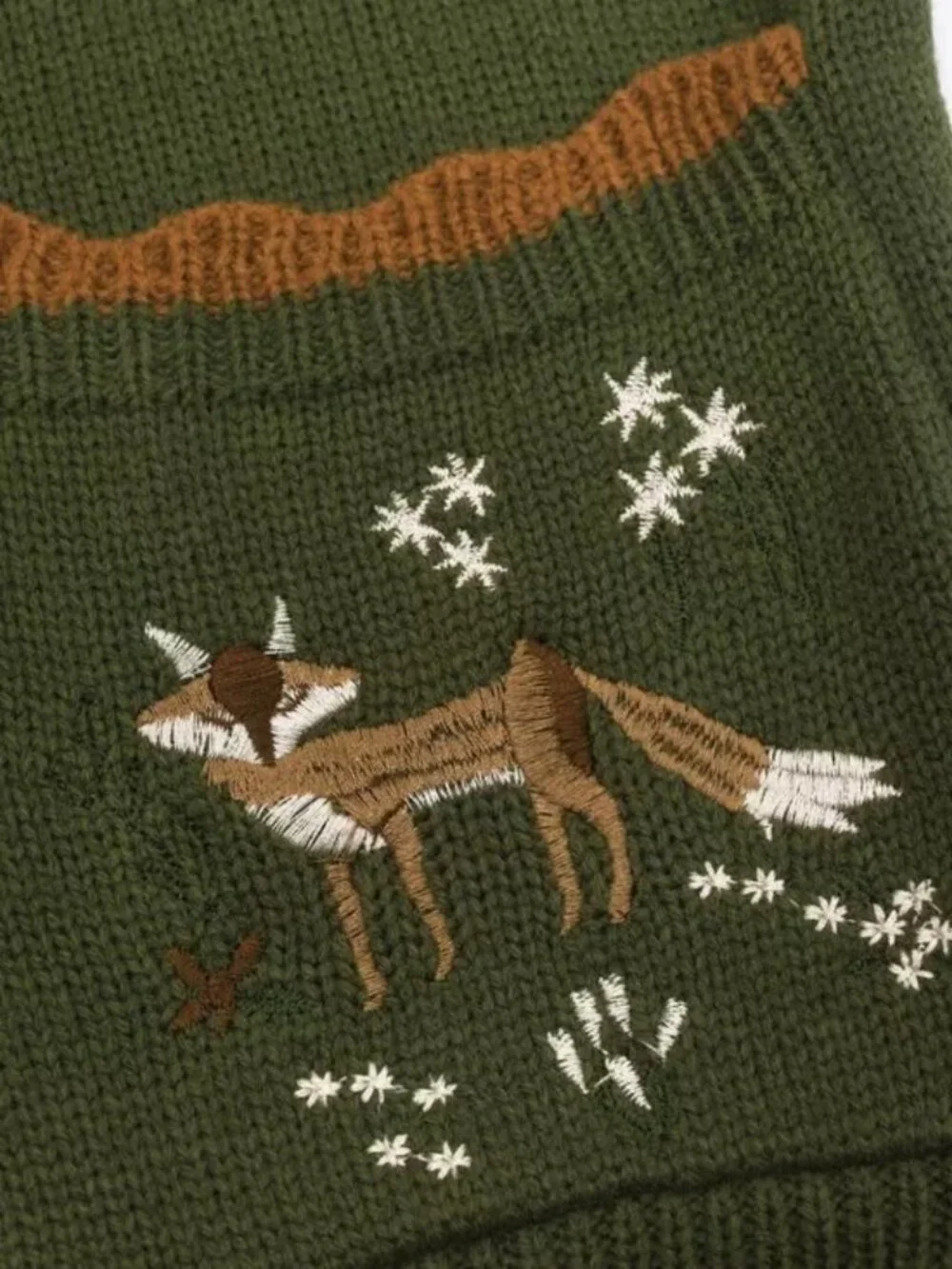 Button Up Fox Nature Army Green Cardigan With Pockets - Picture 4 of 7
